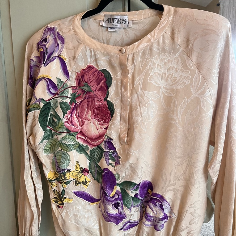 Auers Floral Silk Blouse in Blush with Purple & Rose Accents